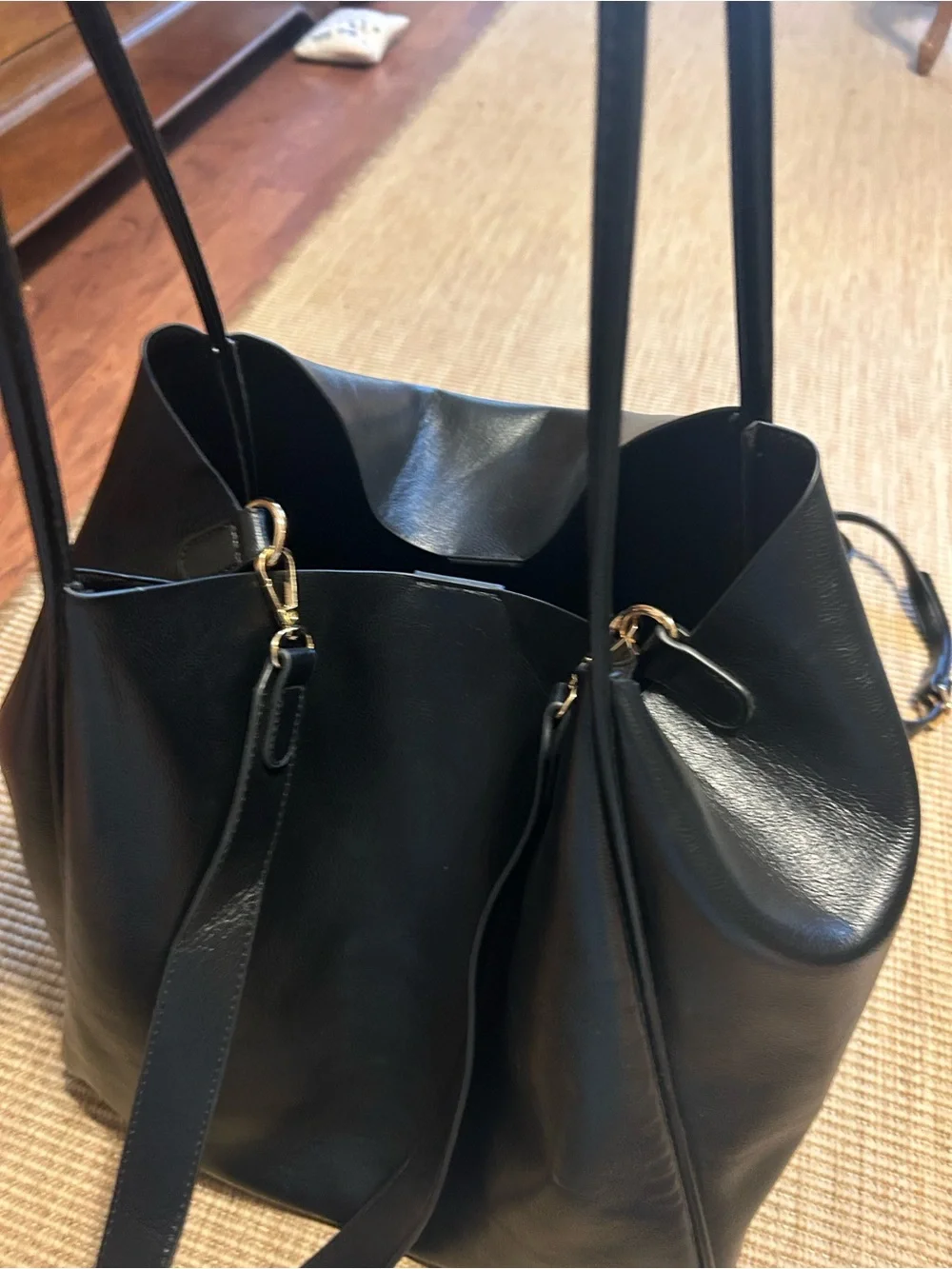 Anthropologie Black Leather Hobo Tote